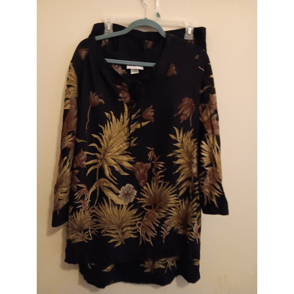 DA Design Women's Large 2 Piece Coord Set Dress Suit, Black Floral Vintage Maxi